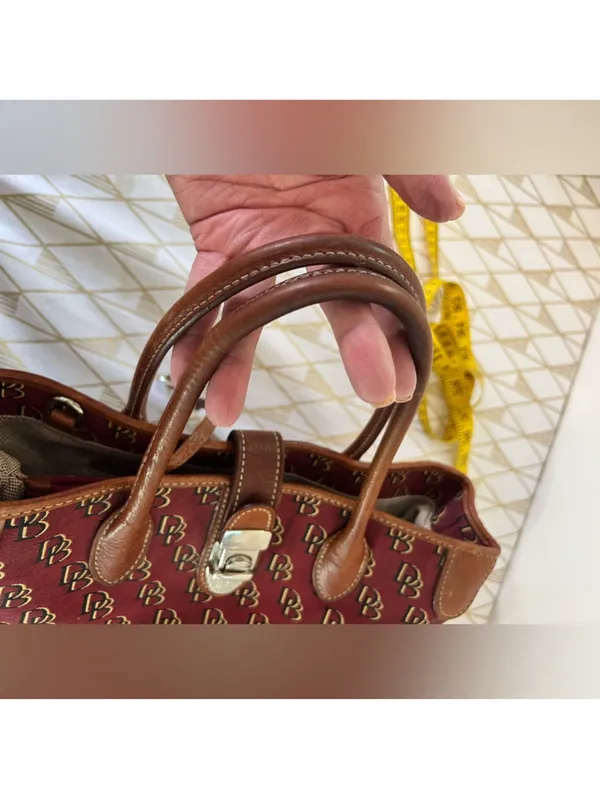 Dooney & Bourke Red Burgundy Logo Tote with Brown Leather Trim - Image 14