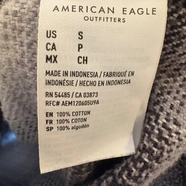 American Eagle Plaid Flannel Shirt Oversized‎ Fit Black White Grey Size Small - Image 5