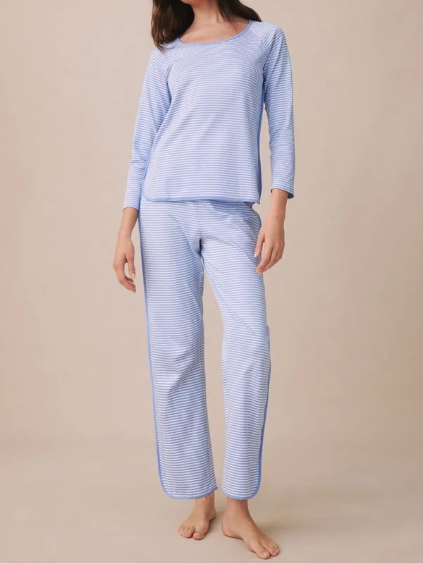 LAKE Pima Cotton Long-Long Pajama Set Hydrangea Preppy Blue Stripe - Image 2