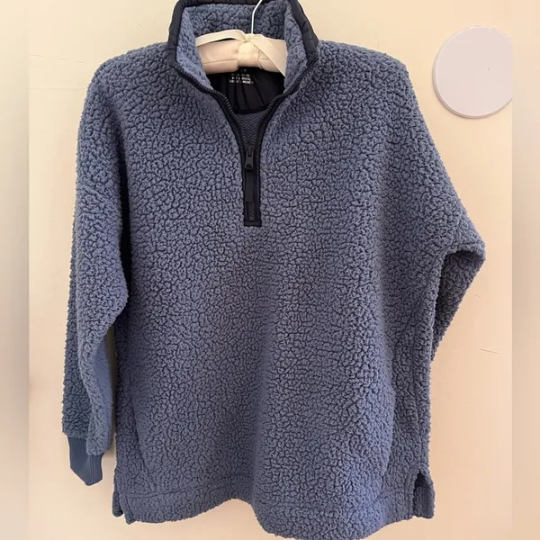 Aerie Dream Sherpa 1/4 Zip Sweatshirt Oversized XS Blue Fleece Comfort Warm - Image 4