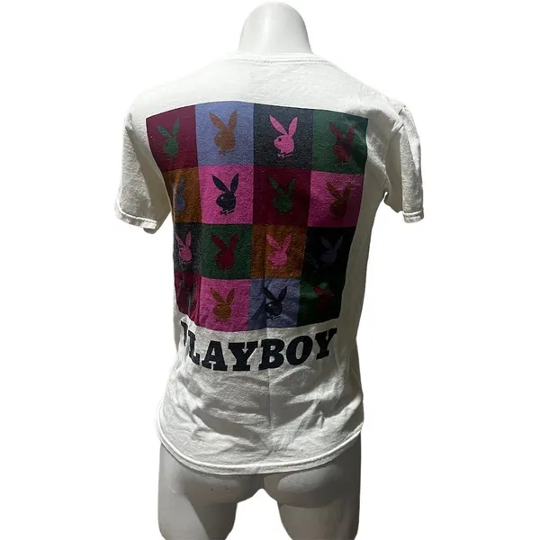 Playboy Women's White T-Shirt XS Multi-Color Bunny Print Logo - Image 8