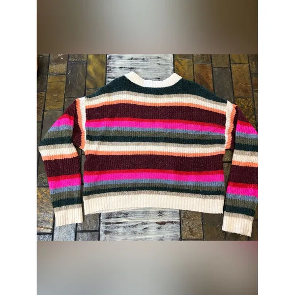 American Eagle Multi Color Striped Crop Sweater Women’s Small Boho Casual Chunky - Image 4
