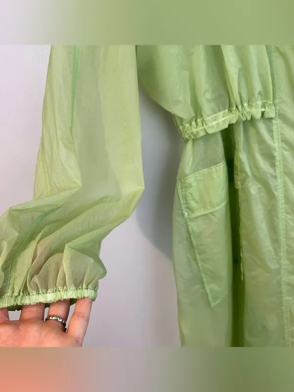 Athleta Skyline Anorak Lime Green Sheer Hooded Windbreaker Travel Jacket XXS - Image 12
