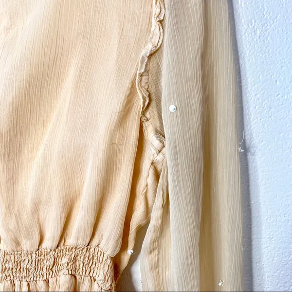 ASOS Sequin Flower Sheer Sleeve Nude Dress Size 6 - Image 6