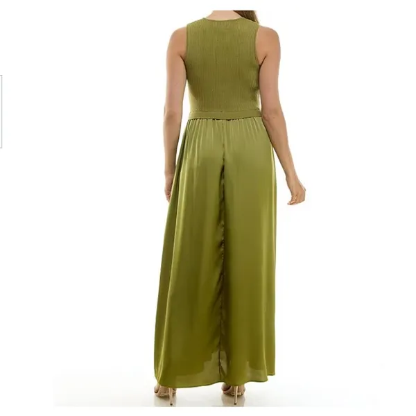 NWT Taylor Mix Media Ribbed Bodice Crew Neck Satin Skirt Pocket Medium - Image 3