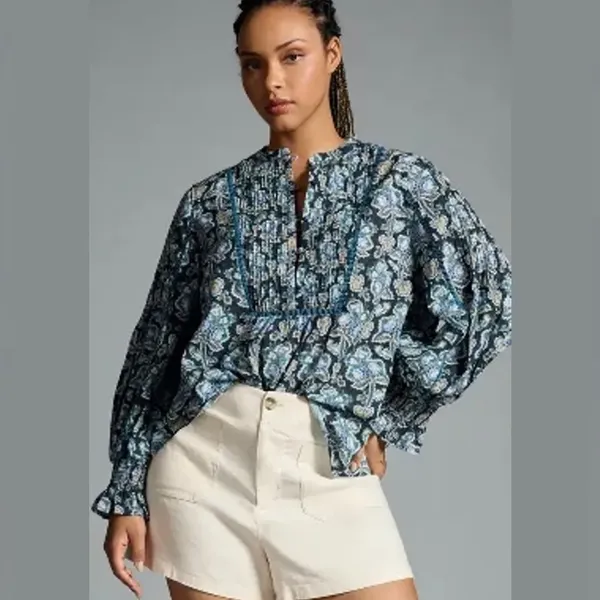 By Anthropologie Women's‎ Large Henley Peasant Blouse Sold Out Online NWOT - Image 2