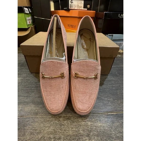 Sam Edelman Women‎ Loraine Loafers Shoes Pink Metallic Linen Size 6.5 Equestrian - Image 3