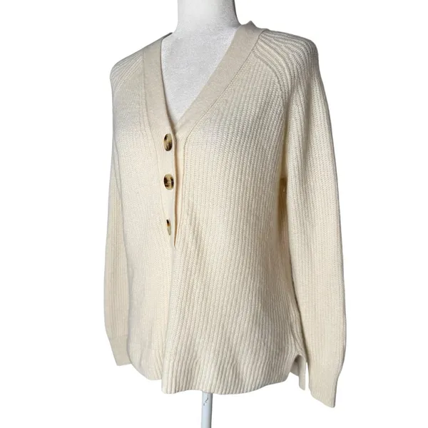 Madewell‎ XS Wool Long Sleeve Quarter Button Henley Pullover Sweater Beige Ivory - Image 3