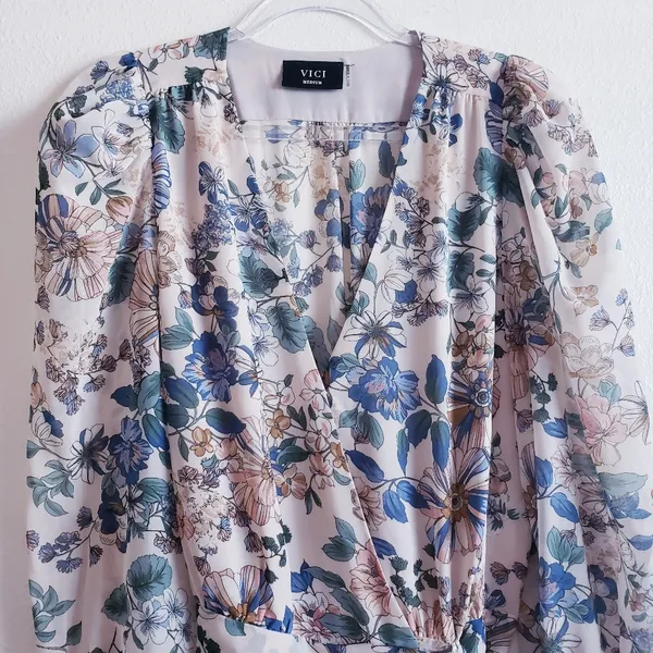 VICI Floral Mock Wrap Mini Long Sleeve Elegant Dress - Image 3