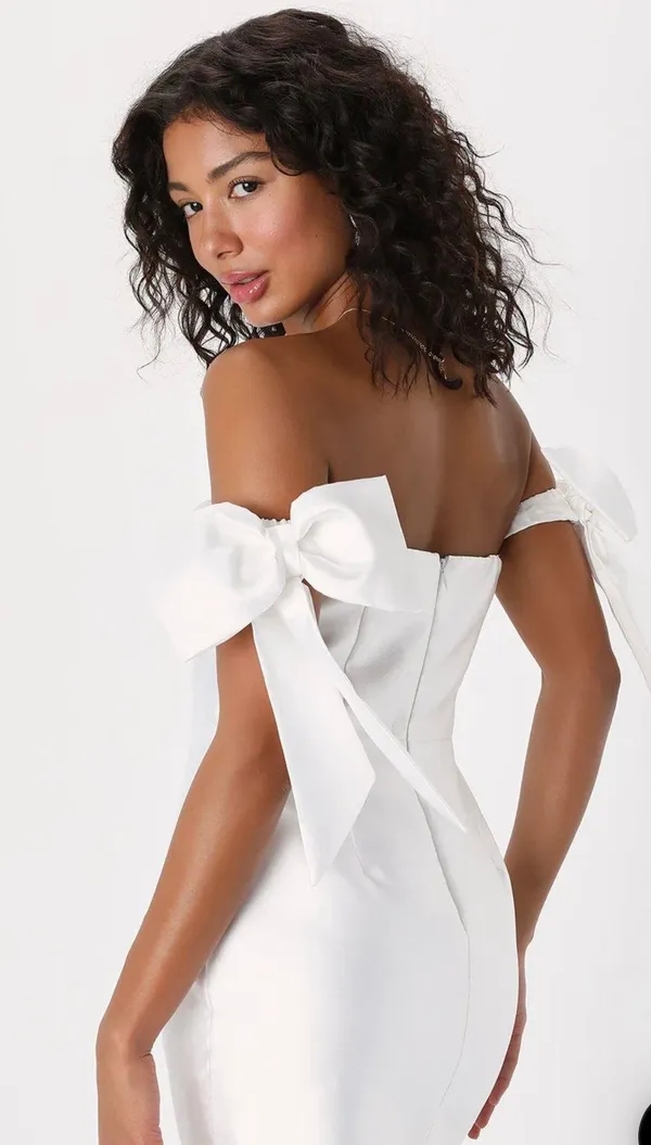 Lulus NWT Perfectly Forever White Off-the-Shoulder Bow Mini Dress - Image 2