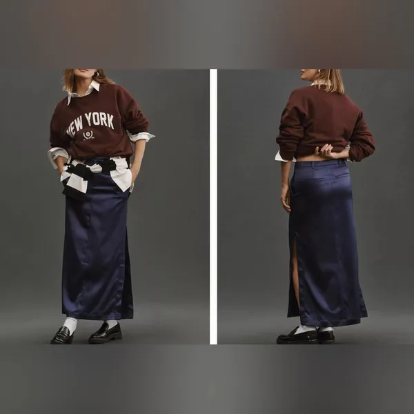 Anthropologie $128 Purple Sateen Satin Trouser Maxi Skirt Slit NEW Size 4‎ - Image 2