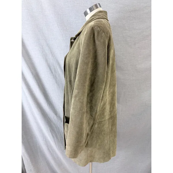 J. Jill Womens Olive Green 100% Calfsuede Leather Satin Lined‎ Car Coat Size M - Image 7