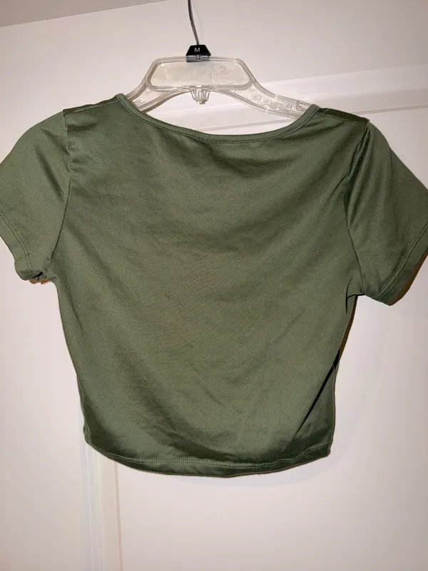 Kids Olive Green Biker Shorts with Matching Crop Top - Image 3