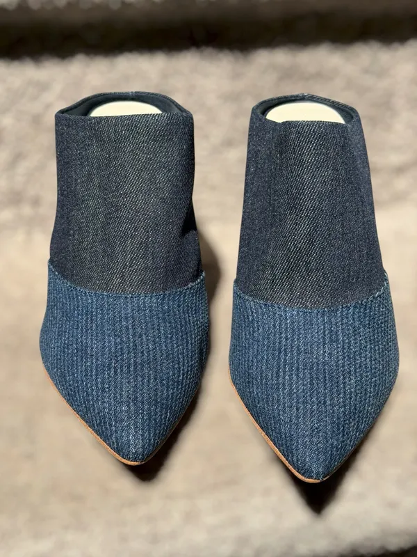 Dolce Vita Cinda Denim Pointed Toe Mule Heels‎ Slip On Stiletto Minimalist Chic - Image 5