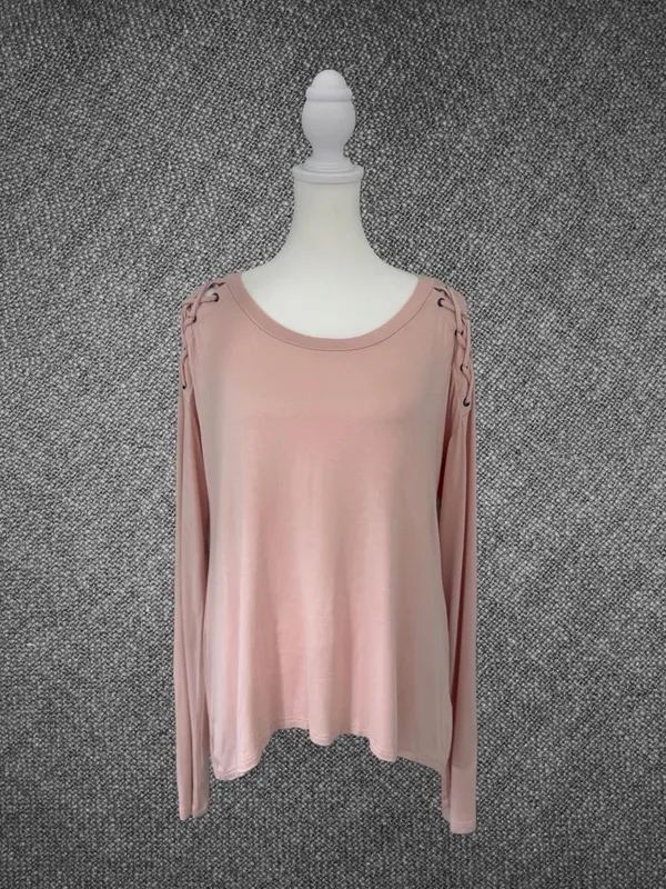 Aeropostale Blush Pink Lace-Up Shoulder Long Sleeve Top Medium - Image 2