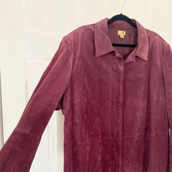 Caslon Early 2000's Burgundy / Berry Purple Red Genuine Leather Suede Jacket 3XL - Image 5