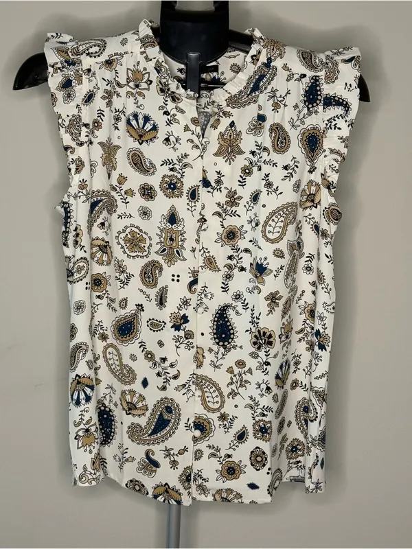 Ann Taylor NWT Floral Paisley Ruffle Sleeve Button Front Blouse XS - Image 2