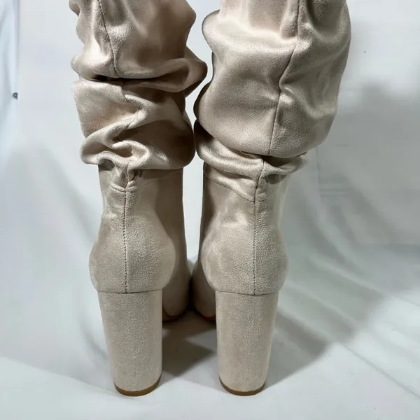 Suede Slouch Pull On Boots 4” Block Heel Womens Eu 42 Us‎ Sz 11 Ivory New - Image 5