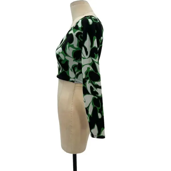 Zara Jacquard Asymmetric One Shoulder Crop Top Ring Detail Black Green‎ Small - Image 6