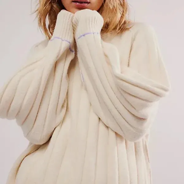 Free People Venus tunic Cream Cowl Neck Sweater size M oversized‎ cozy - Image 2