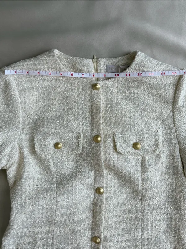 Sentubila Ivory Tweed Mini Dress Gold Buttons NWT Size L - Image 9