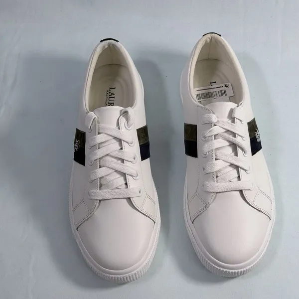 Lauren Ralph Lauren Size-7 Women's Janson Sneakers Leather‎ Snow White - Image 7