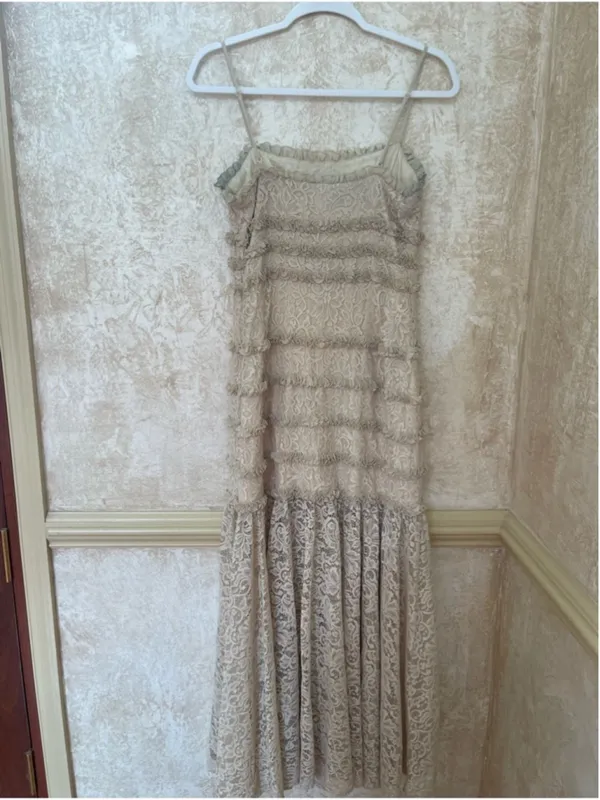 BHLDN Cream Lace Tiered Midi Dress Size M Romantic Boho Chic Wedding Guest Party - Image 6