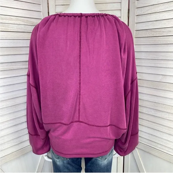 Free People Movement Surfs Up Oversized‎ Shirt Pocket Pullover Slouchy Knit Pink - Image 6