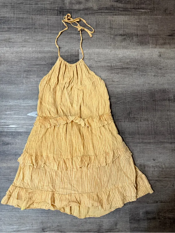 LULUS Downright Darling Mustard Yellow Ruffled Halter Mini Dress - Image 3