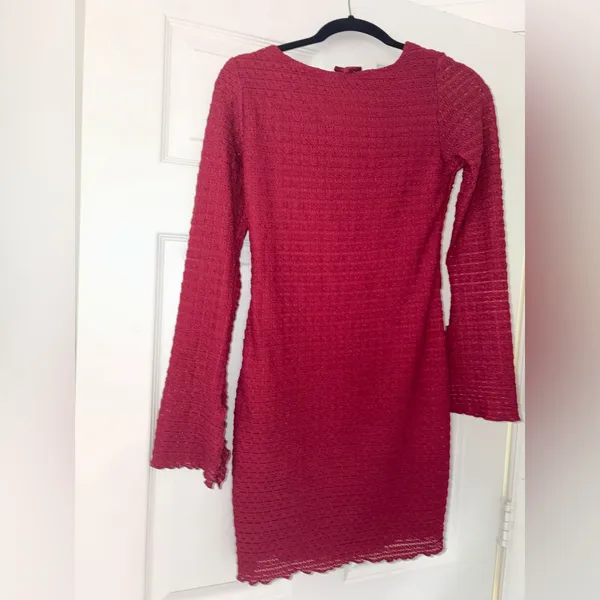 NWT Wild Fable Split Long Sleeve Mini A-Line Cranberry Size Small Dress - Image 2