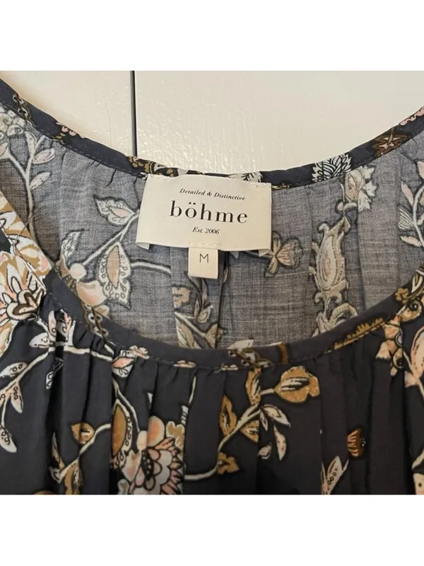 Bohme Maxi Dress Blue Paisley Cottagecore Spaghetti Strap Medium - Image 3