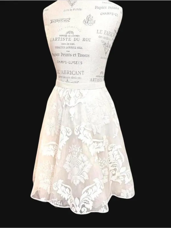 BARASCHI Ivory Three Layered Midi Skirt with Sheer Floral Lace Pattern Sz 2 - Image 8