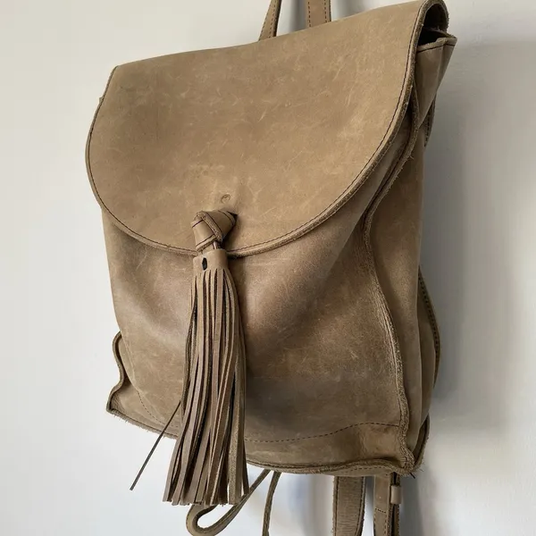 Raven + Lily Emerson Leather Backpack Purse Tassel Fold-Over Closure Brown OS - Image 4