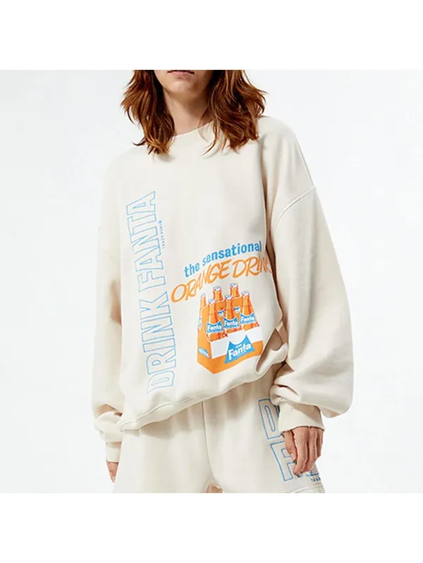 PacSun x Fanta Crew Neck Oversized Fleece Sweatshirt Sand NWT Small - Image 3
