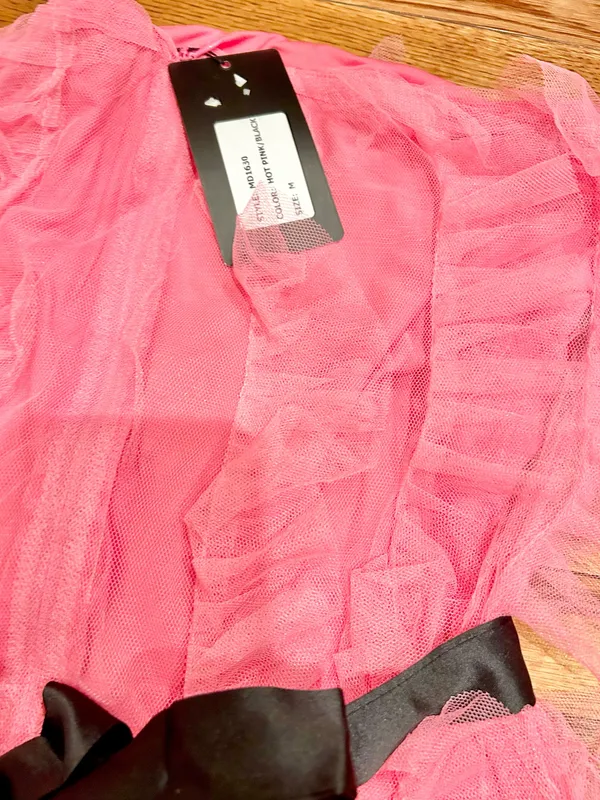 Michella vintage 1990s Barbiecore off the shoulder tulle pink/black bow dress M - Image 19