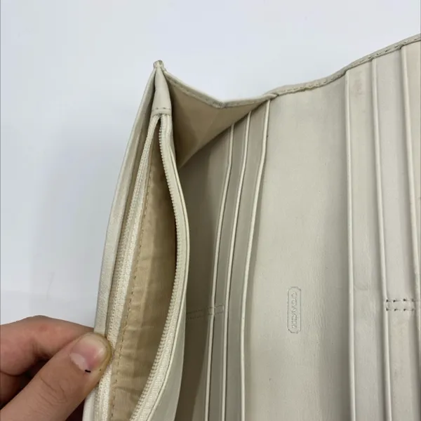 Coach Signature C Buckle Flap Beige Cream Canvas Leather Wallet - Image 5