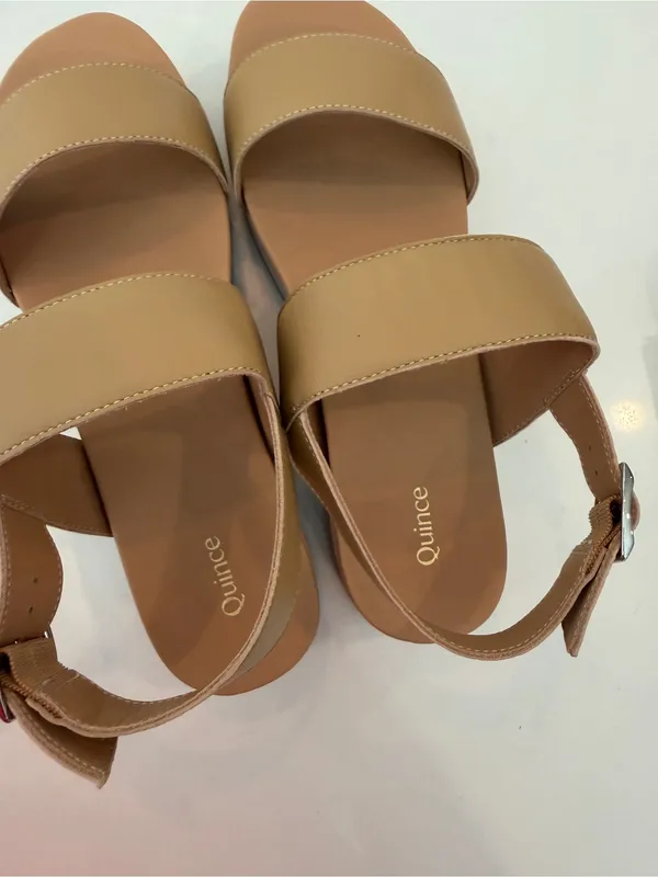 Quince Italian Leather Platform Sandals Sz 7 Strappy Comfort Cashew - Image 8