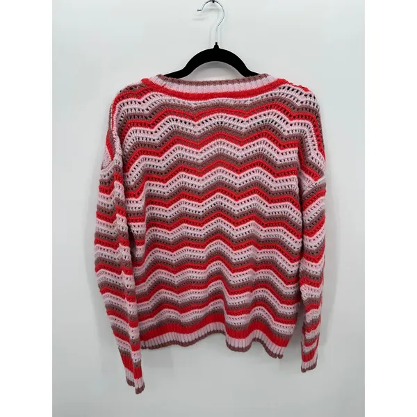 Maurices‎ Pink Chevron Knit Button Down Cardigan Sz L Boho Retro Cozy Chunky - Image 2