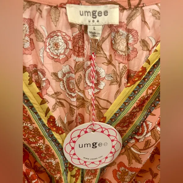 Umgee Floral Bohemian Dress in Pink and Yellow Size Large - Image 5