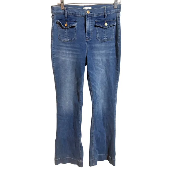 Nicole Miller Nomad Super High Rise Flare Jeans Womens 8 Blue Excellent Stretch - Image 2