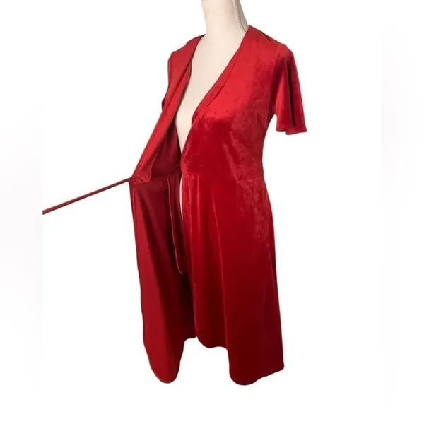Marine Layer Viola Velour Wrap Dress - Red Dhalia XS - Image 5