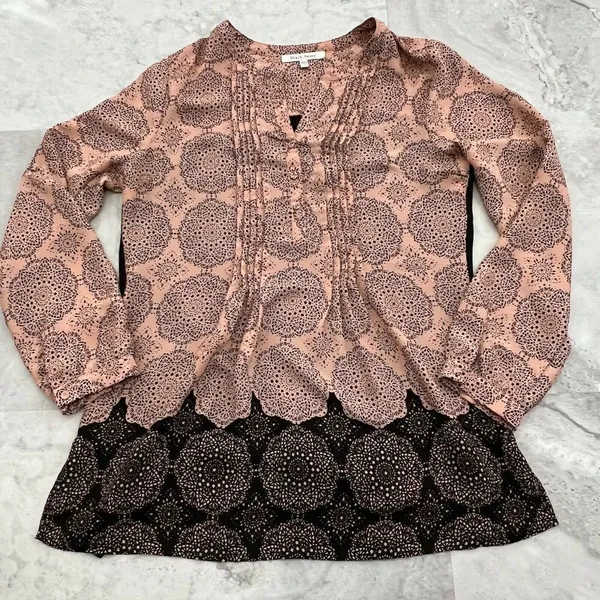 Black Rainn‎ Long Tunic Blouse Henley Peach Black Shirt Size Medium M Top - Image 3