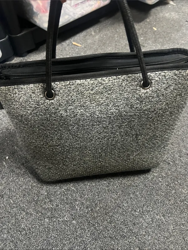 Haute Shore Textured Gray Carry Bag with Black & Silver Stripe - Image 4