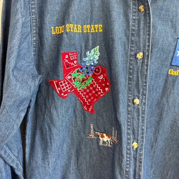 Lone Star State Texas Gal Denim Button Front Shirt Size‎ Small Embroidered - Image 2