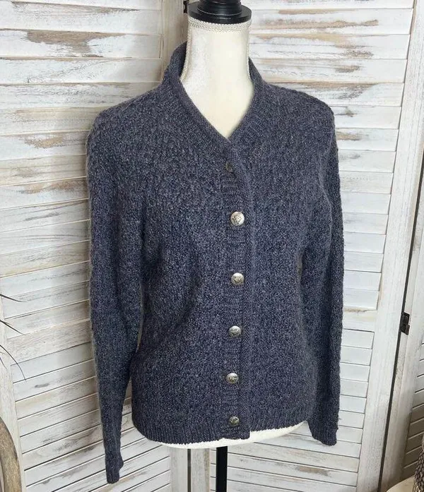 ALPS APPAREL VINTAGE M Mohair Wool Knit Button Front Sweater Cardigan Gray 90s - Image 3