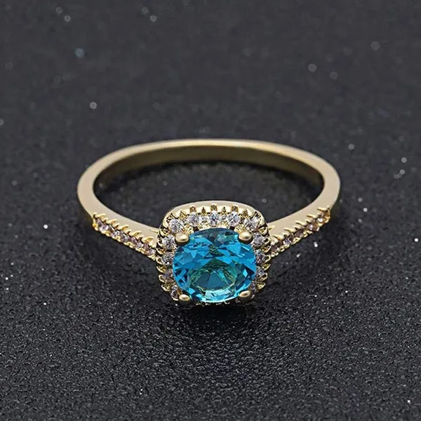 Gold CZ Blue Solitaire Crystal ring - Image 5