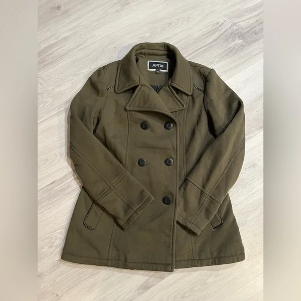NWOT Apt. 9 Dark Green militar Double-Breasted Pea‎ Coat - Image 4