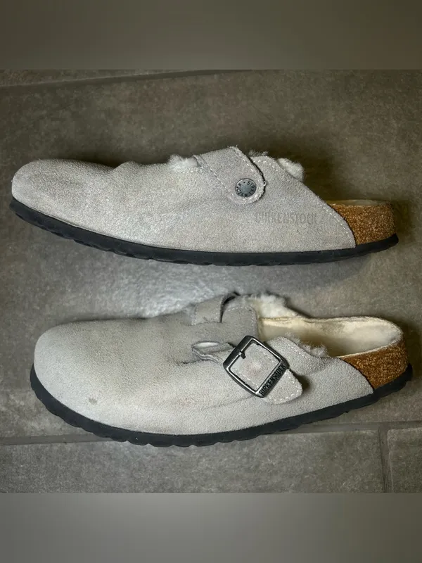 Birkenstock Boston Shearling Lined Gray Suede Slip On Clogs Women’s Shoe Size 9 - Image 6