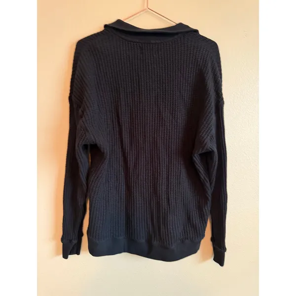 MATE Waffle collared 1/2‎ zip Pullover Size M Black Organic Waffle Sweatshirt - Image 9