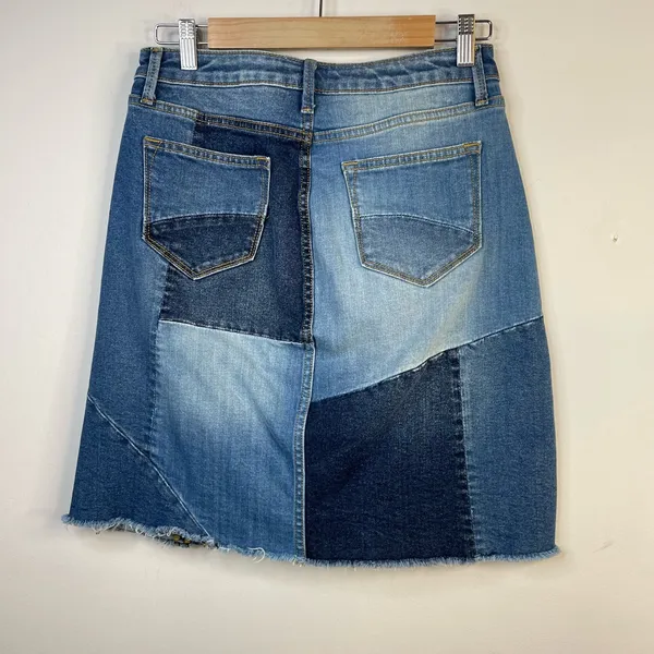 Driftwood Anthro Saydi Patchwork Denim Jean Boho Retro A line skirt womens 26 4 - Image 7